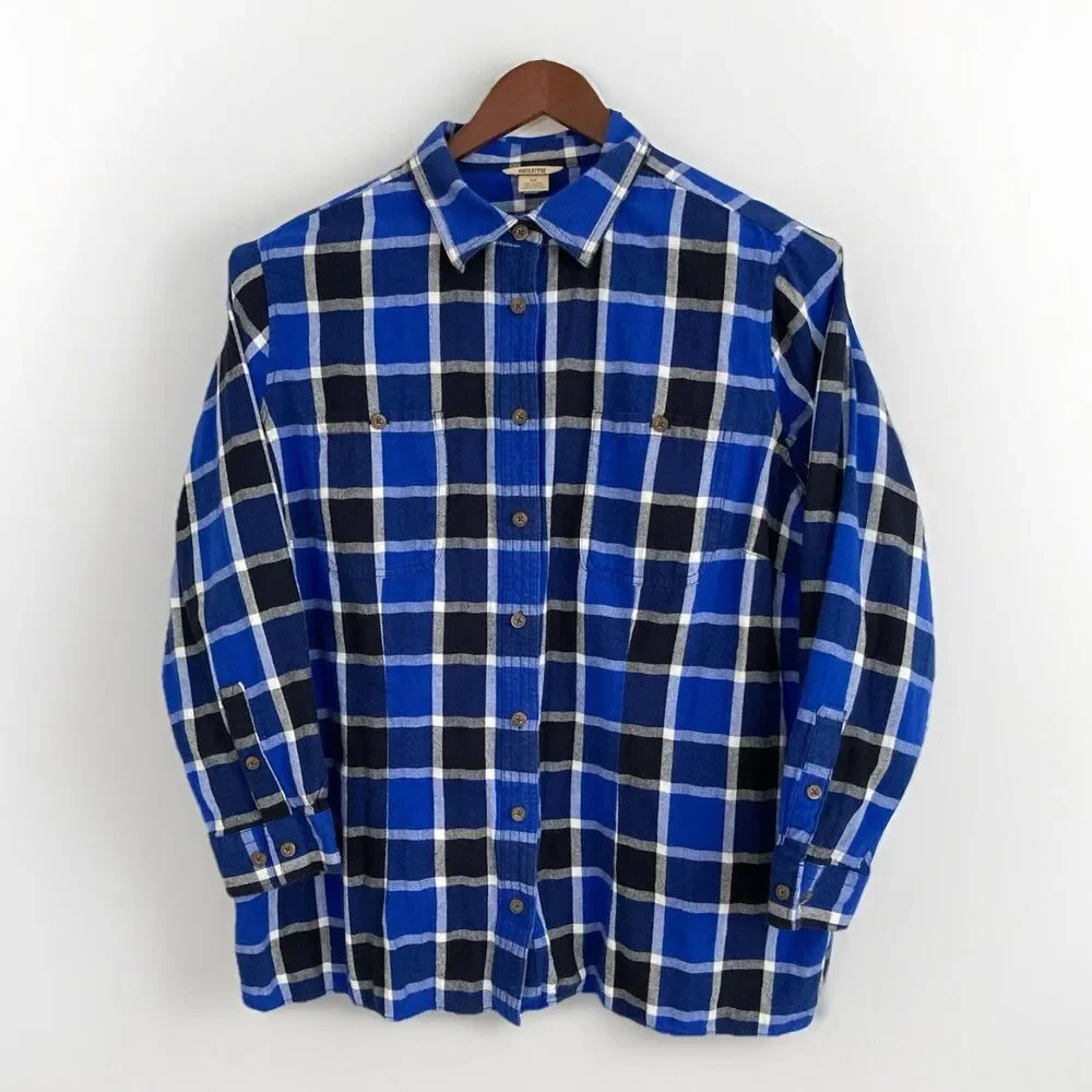 Duluth Flannel Shirt Womens 3X Blue White Plaid Free Swinging Button Up Top - Picture 1 of 8